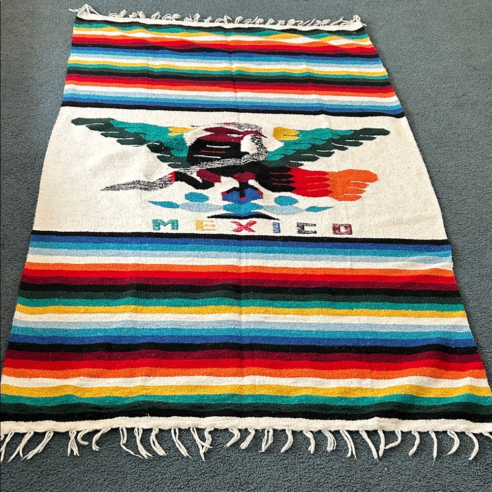 Colorful Mexican Blanket with Eagle Design